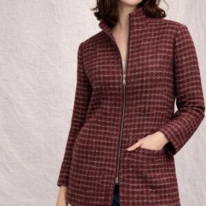 Vintage 1990s Carole Little Woven Zip Jacket – Size L Burgundy Plaid